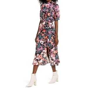 Julia Jordan Puff Sleeve Floral Midi Dress Size 2 Romantic Casual Date Night